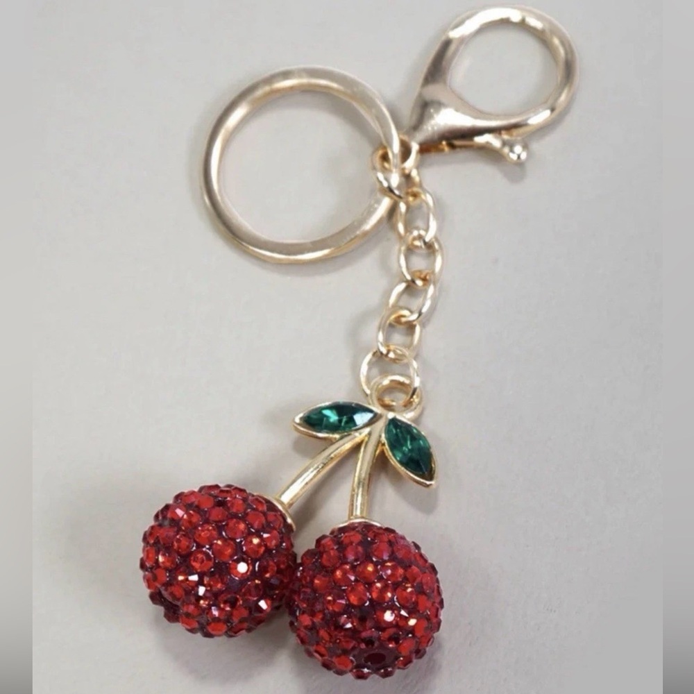 🆕 Rhinestone Cherry Bag Charm Keychain